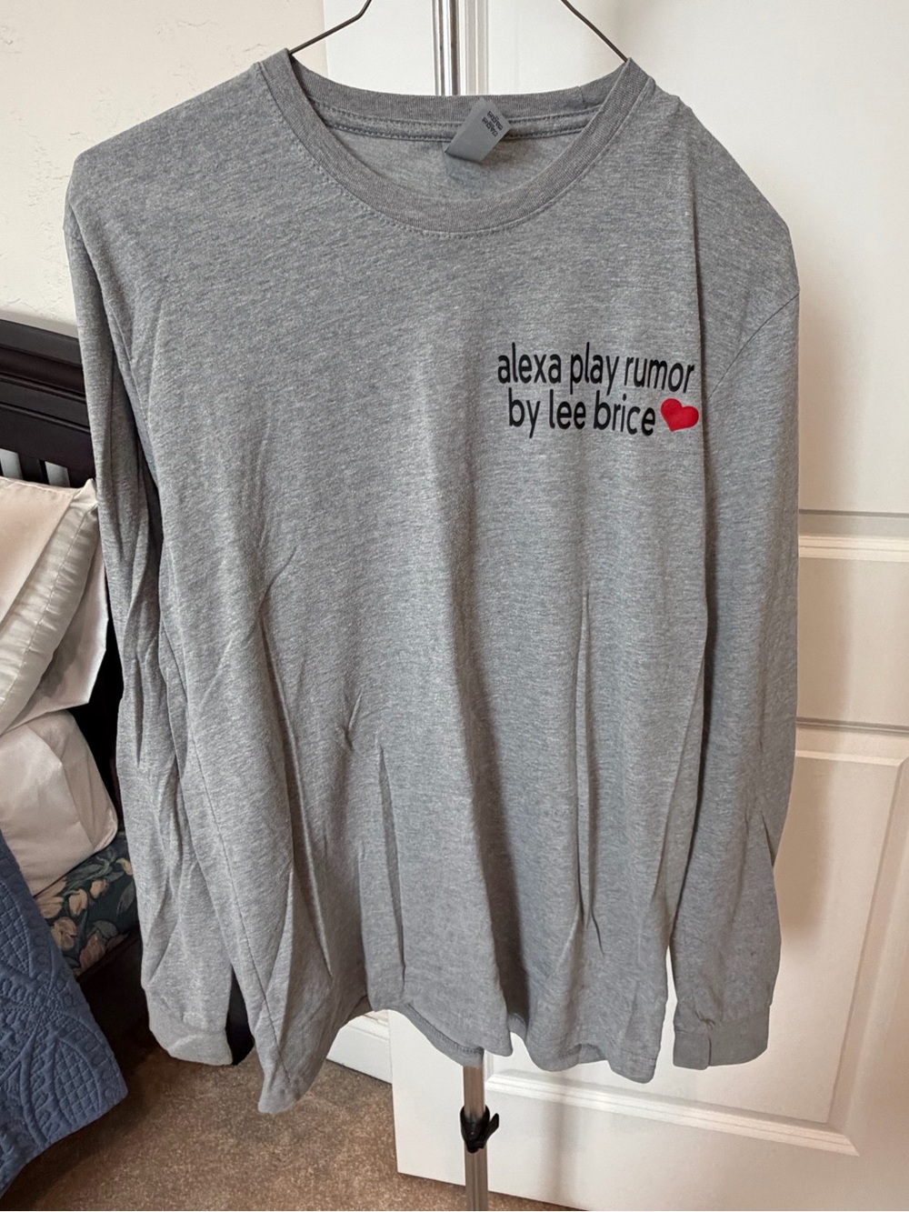 Next Level Apparel Heather Grey Long-Sleeve Tee with Red Heart